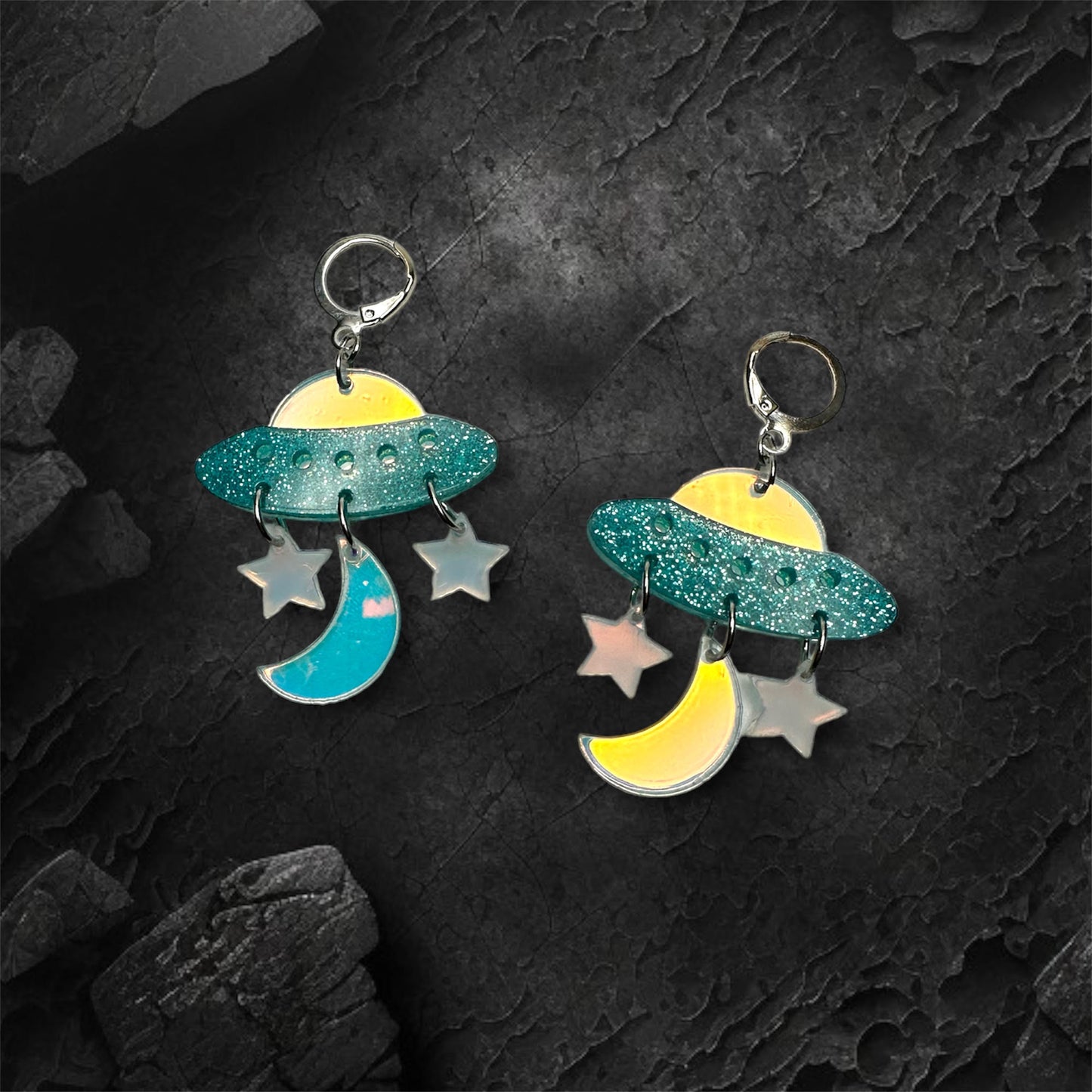 Blue Glitter UFO Earrings