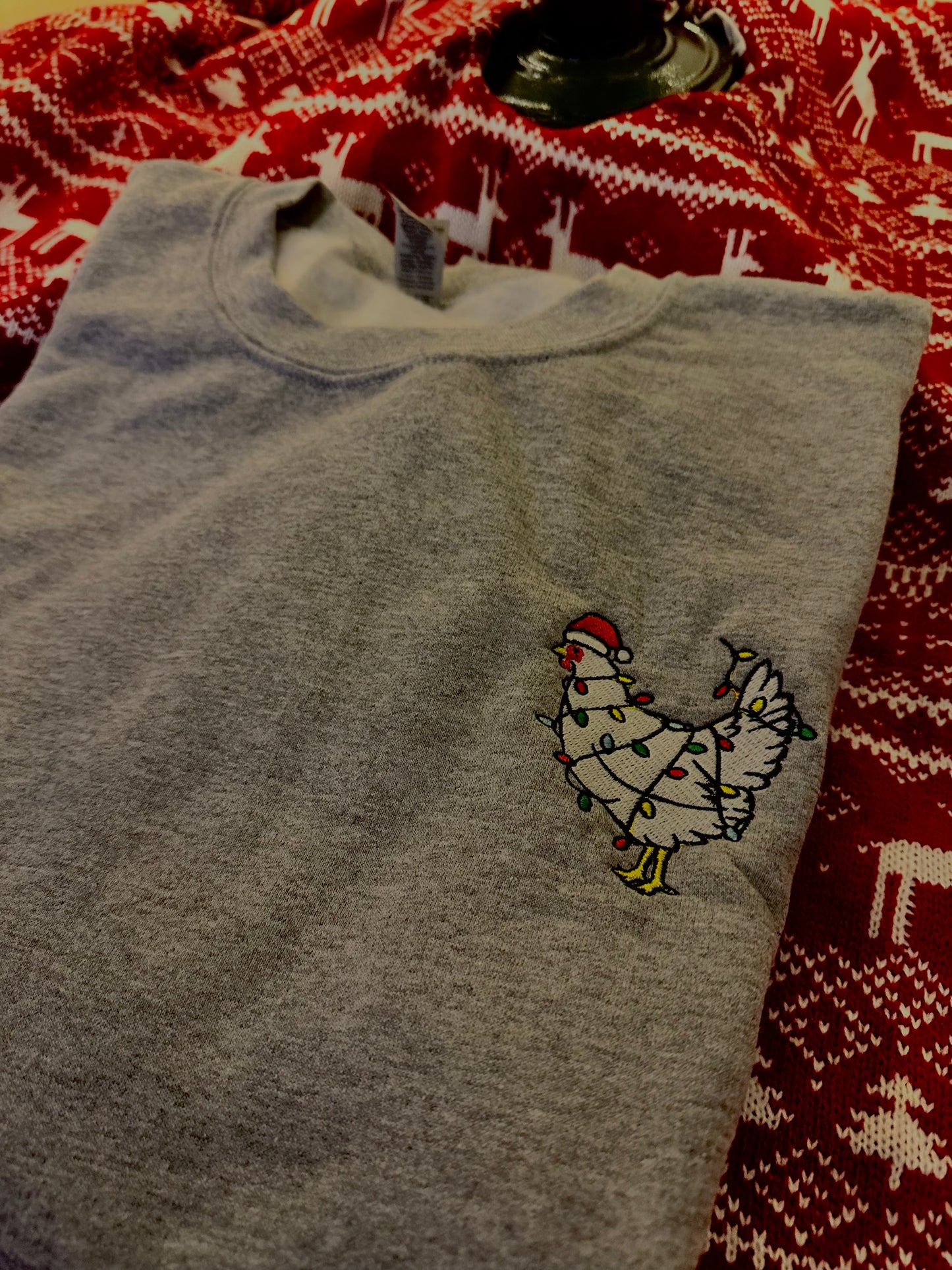 Christmas Chicken Embroidered Crewneck